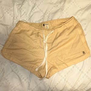 Yellow Roxy brand cloth shorts with drawstring